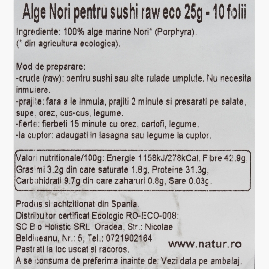 Alge nori eco pentru sushi, 25g, 10 foi
