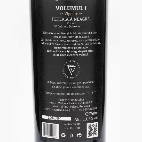 Vin roșu sec Fetească Neagră Vol I, 13.5%, 0.75l