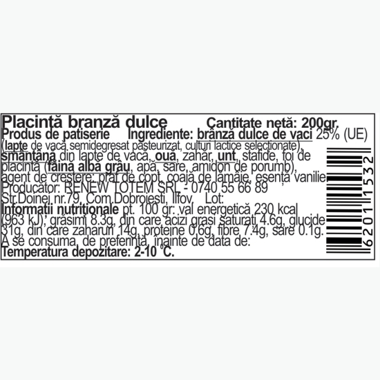 Plăcintă cu brânză dulce 200g