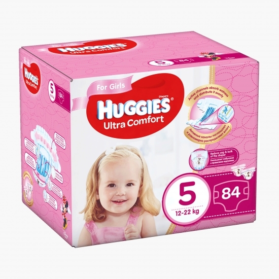 Scutece Ultra Comfort fetițe mărimea 5, 12-22kg, 84 buc