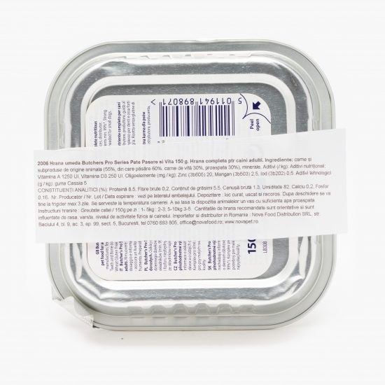 Hrană umedă pentru câini, pate, 150g, pasăre și vită