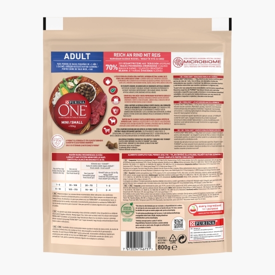 Hrană uscată pentru câini mini adult, 800g, One vită și orez 