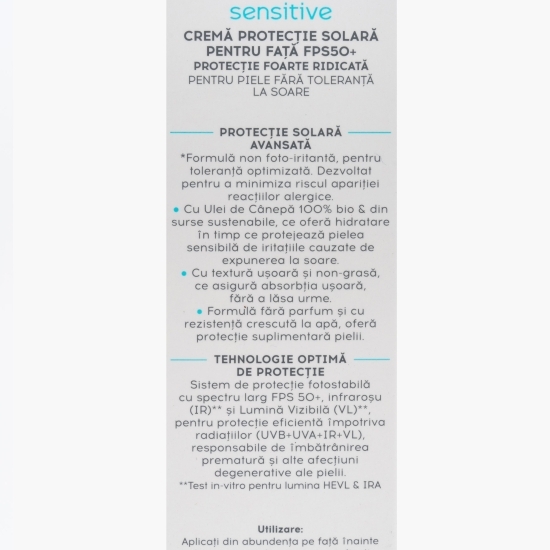 Cremă protecție solară pentru față 50+, 50ml