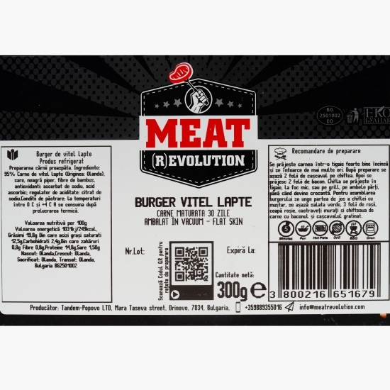 Burger de vițel lapte, carne maturată 30 zile 300g 