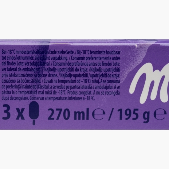 Înghețată de vanilie și un amestec de ciocolată cu lapte 3x90ml (3x65g)