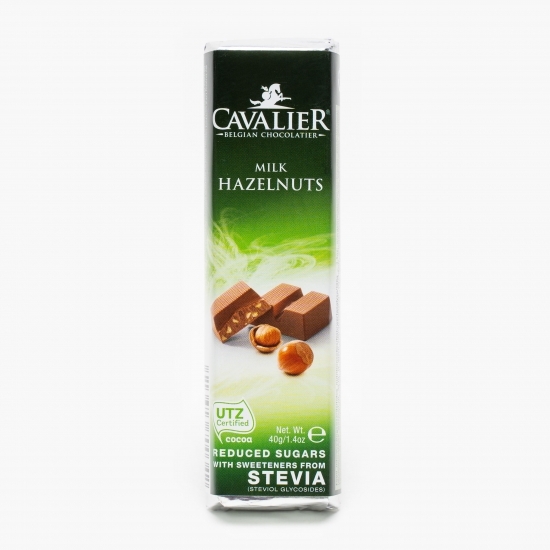 Baton stevia ciocolată lapte și alune fără zahăr 40g
