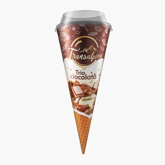 Înghețată cornet cu ciocolată și sos de ciocolată albă 150ml