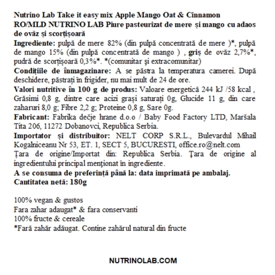 Piure cu măr, mango, ovăz, chia & scorțișoară Take It Easy Mix 180g