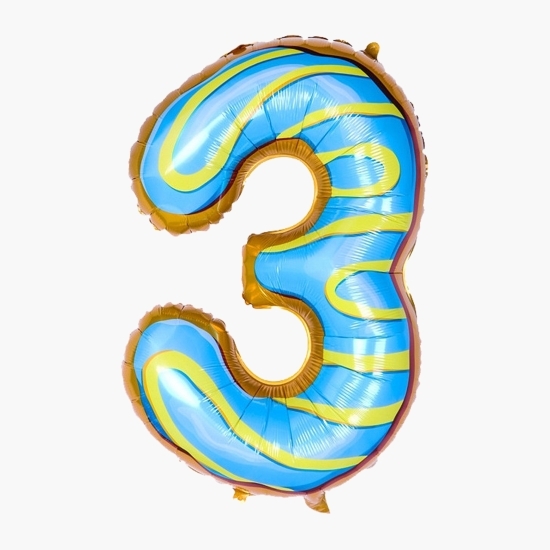 Balon cifra 3 din folie metalizată, model candy, 100cm