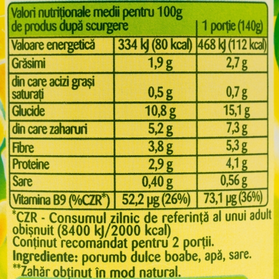 Porumb boabe dulce și crocant 340g