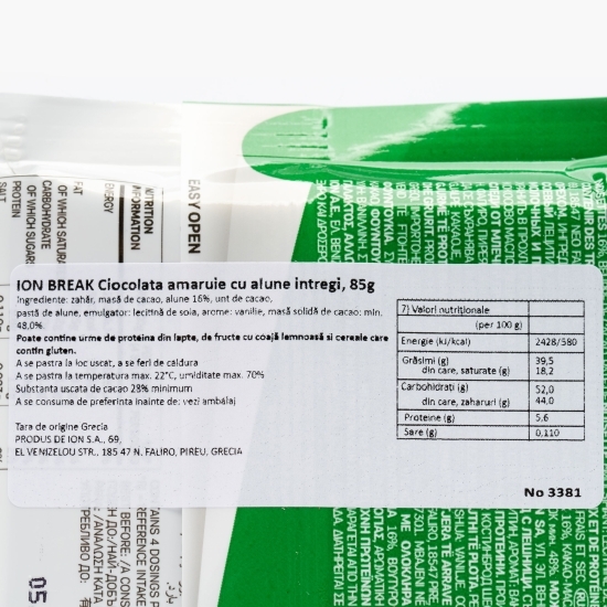 Ciocolată amăruie cu alune întregi 85g