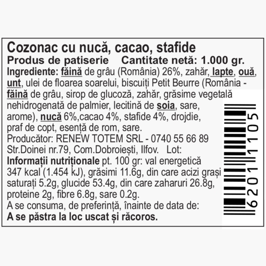 Cozonac cu cacao, nucă și stafide 1kg