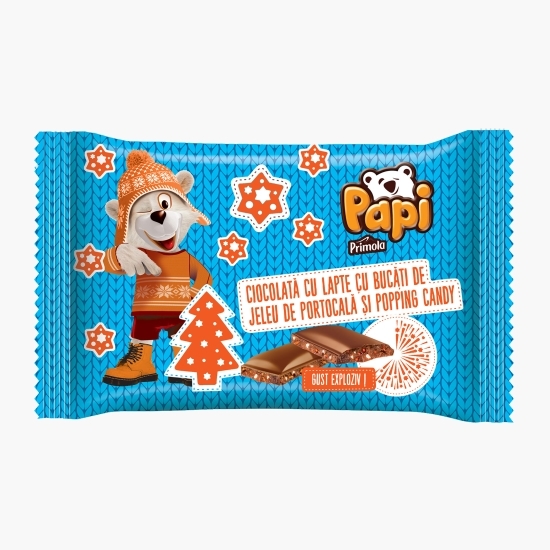 Ciocolată cu lapte, bucăți de jeleu cu portocală și popping candy 80g