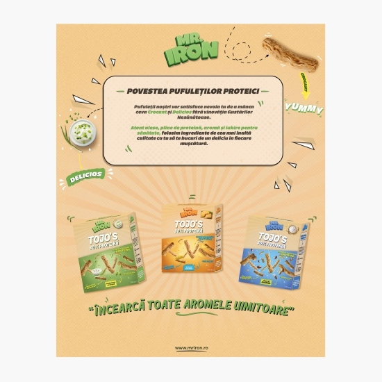 Pufuleți cu aromă de smântână și ceapă, cu 30% proteină, fără zahăr și fără gluten, low carb 100g