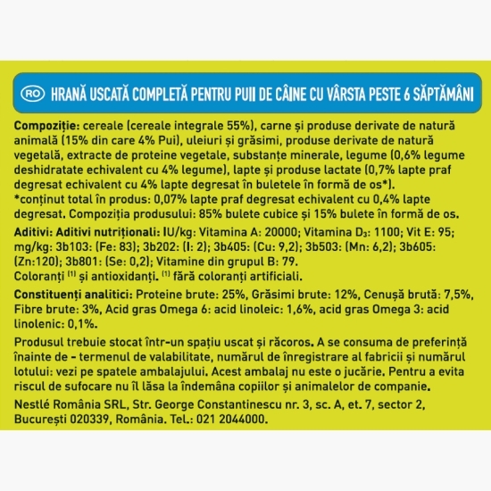 Hrană uscată pentru câini junior, 8kg, cu pui și legume