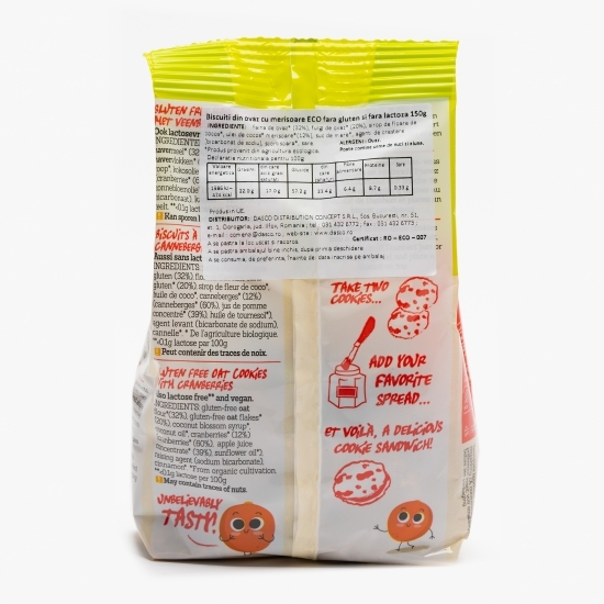 Biscuiți eco din ovăz cu merișoare fără gluten și fără lactoză 150g