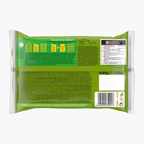Pachet mix hrană umedă pentru câini adulți, plicuri (vită, pui, miel) 4x85g
