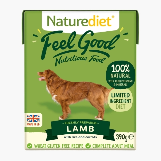 Hrană umedă pentru câini, pate, 390g, Feel Good cu miel, orez și morcov