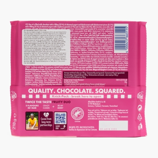 Ciocolată cu umplutură de coacăze și zmeură Duo Fruity 218g