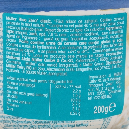 Orez cu lapte fără zahăr adăugat 200g