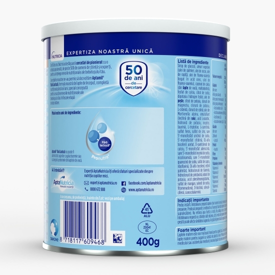 Lapte praf fără lactoză, de la naștere, Nutricia, 400g