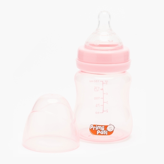 Biberon polipropilenă gât larg roz, +0 luni, 150ml