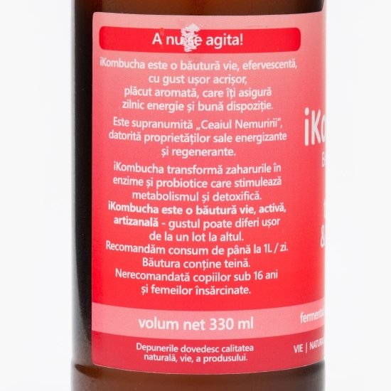 Kombucha băutură probiotică energizantă cu trandafir și hibiscus 330ml