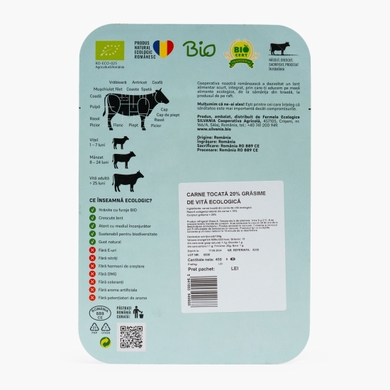 Carne de vită tocată 20% grăsime, eco, 450g