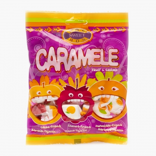 Caramele moi cu aromă de frișcă cu caise, zmeură și portocale 80g