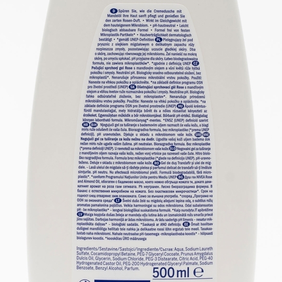 Gel de duș Rose & Almond Oil cu trandafiri și ulei de migdale 0.5l
