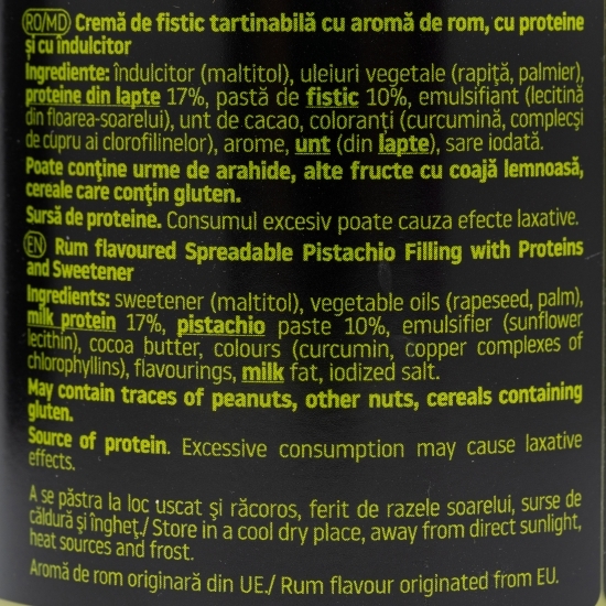 Cremă tartinabilă proteică, cu fistic și aromă de rom 230g