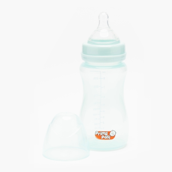 Biberon polipropilenă gât larg bleu, +0 luni, 250ml