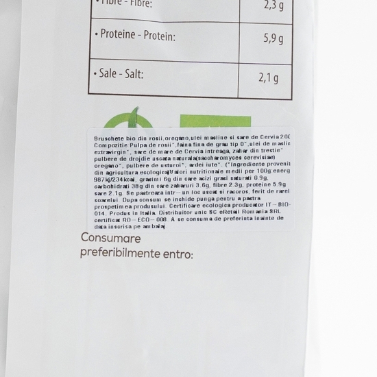 Bruschete eco din roșii, oregano, ulei de măsline și sare de Cervia 200g