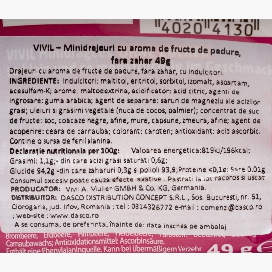 Minidrajeuri cu aromă de fructe de pădure, fără zahăr 49g