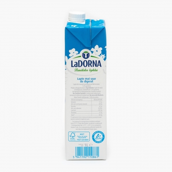 Lapte UHT fără lactoză, 1.5% grăsime, „Zile ușoare” 1l