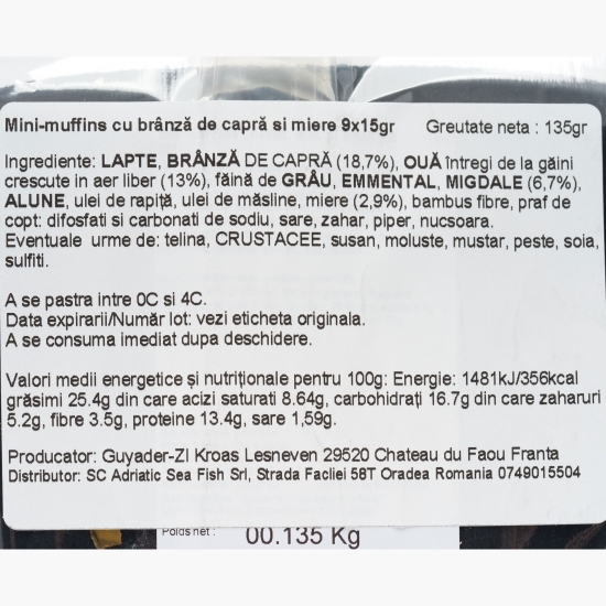 Mini-muffins cu brânză de capră, miere & migdale 9x15g