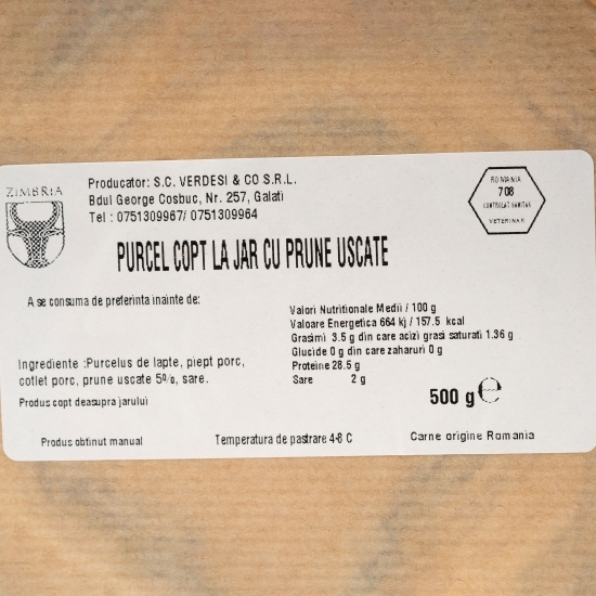 Purcel copt la jar cu prune uscate 500g