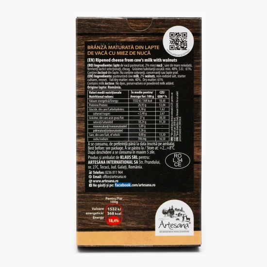 Brânză maturată din lapte de vacă cu miez de nucă 200g