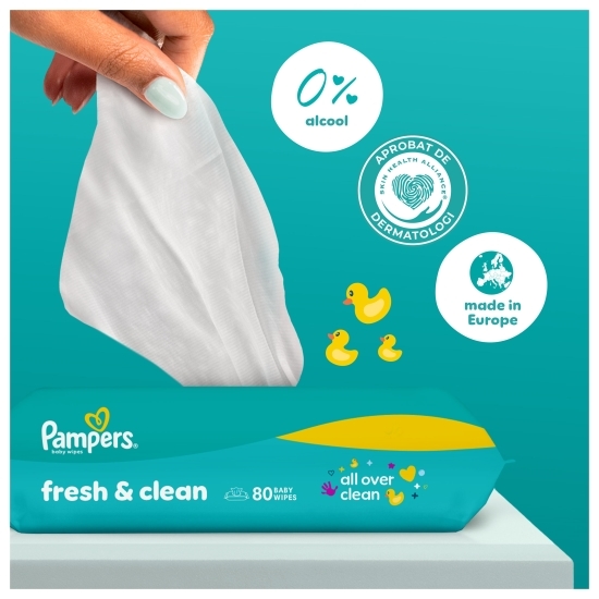 Șervețele umede pentru bebeluși, Fresh Clean, 4 pachete x 80 buc