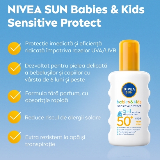 Spray protecție solară pentru copii SPF 50+ Sensitive Protect 200ml