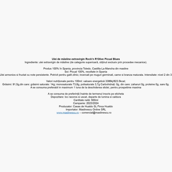 Măslinescu - Ulei de măsline extravirgin Rock'n R'Olive Picual, 0.5l