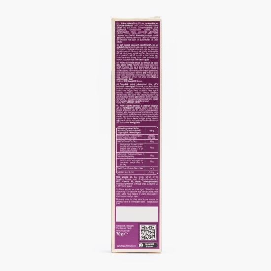 Praline de ciocolată amăruie cu umplutură de cacao și cireșe confiate 70g