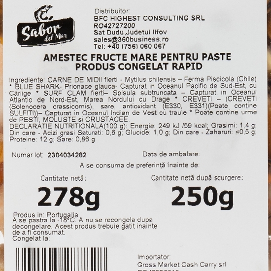 Amestec fructe mare pentru paste 278g