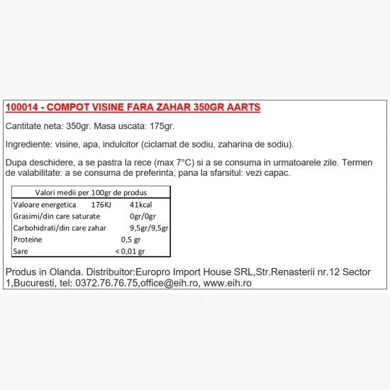 Compot de vișine fără zahăr 350g