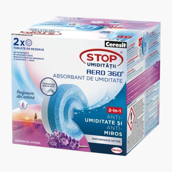 Tablete rezervă aparat absorbant de umiditate Aero 360°, lavandă, 2 buc x 450g