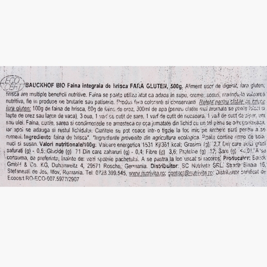 Făină integrală de hrișcă eco, fără gluten 500g