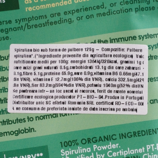 Spirulină eco sub formă de pulbere 125g