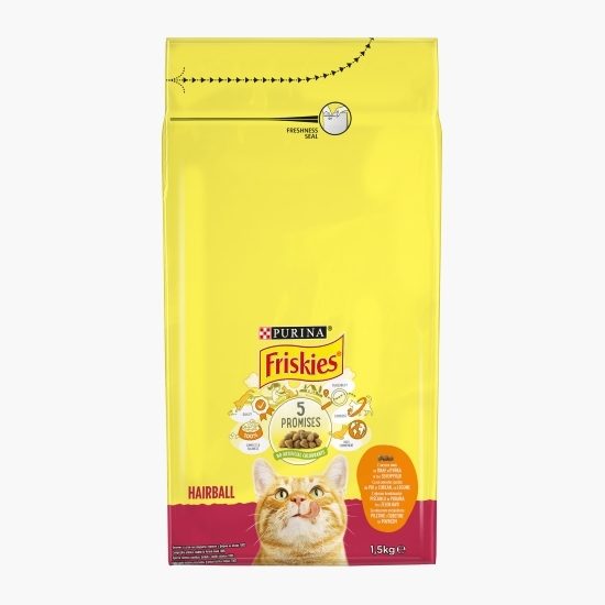 Hrană uscată pentru pisici Hairball, 1.5kg, cu pui și legume
