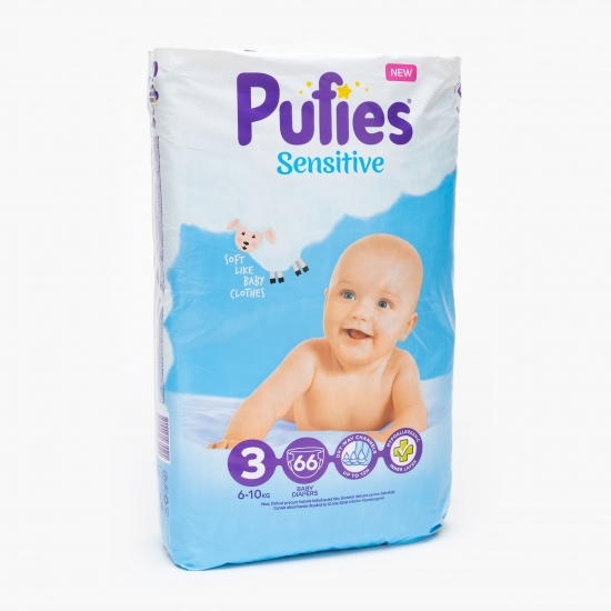 Scutece Sensitive, 3 Midi, Maxi Pack, 6-10 kg, 66 buc