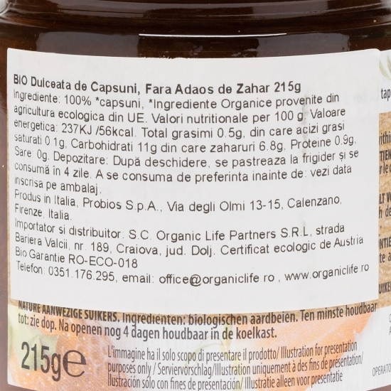 Dulceață de căpșuni eco fără zahăr 215g